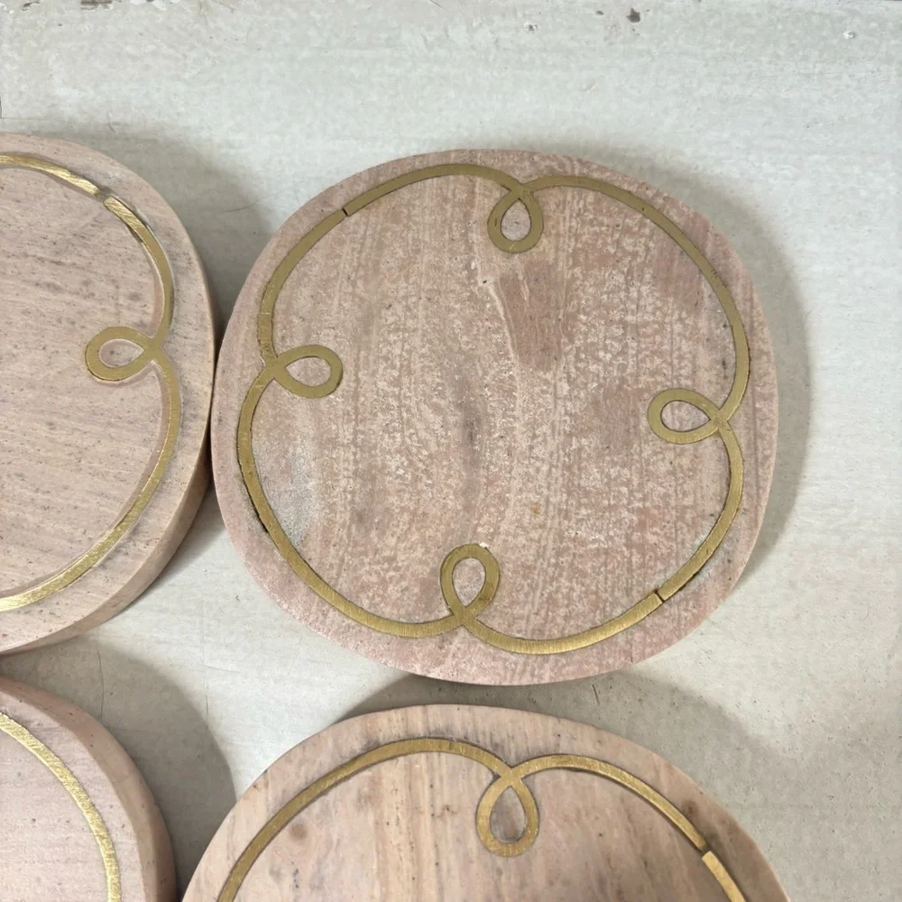 NEW Anthropologie Marble Coasters | Set of 4 | Peach & Cream | Made in India